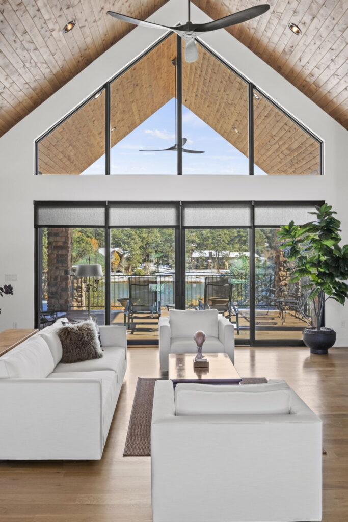 White sofa with a wood concept interior design